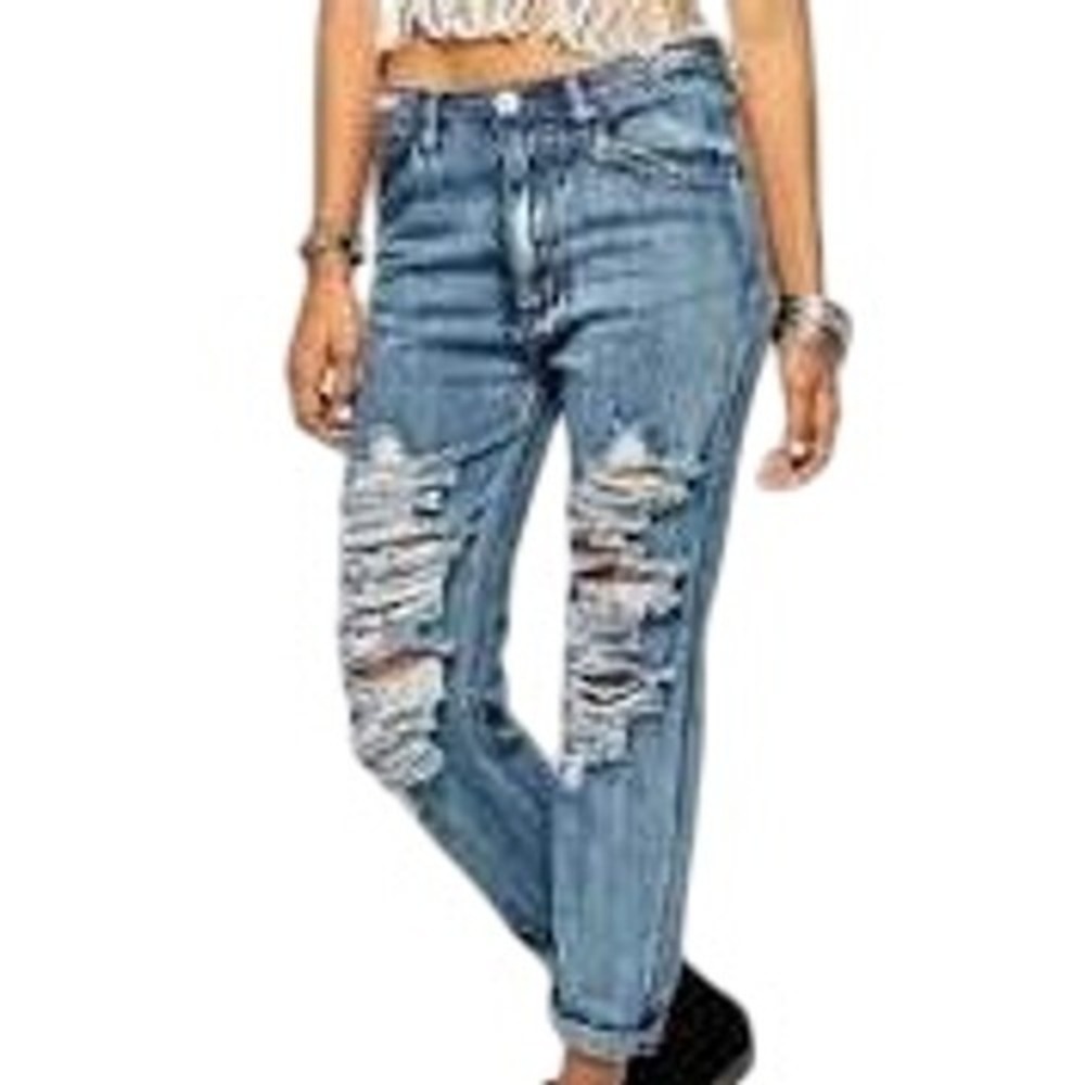 One Teaspoon Super Baggies Jeans Distressed Low Rise Light‎ Wash Size 26